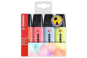 ESTOJO DE MARCA TEXTO STABILO BOSS PASTEL COM 4 UNI