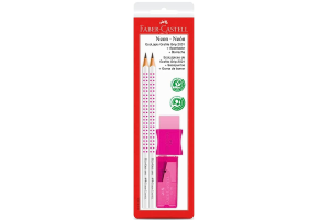 KIT ECOLAPIS GRIP ROSA NEON+BORRACHA+APOTADOR FABER CASTELL