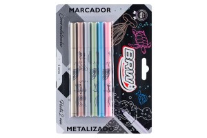 MARCADOR BRW PONTA FINA METALIZADO - BLISTER C/ 6UN